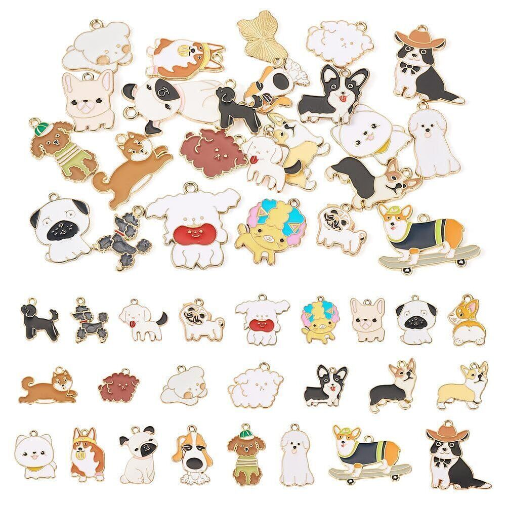 6774 24Pcs Enamel Dog Charms Pet Puppy Pendants Cute Animal Charms